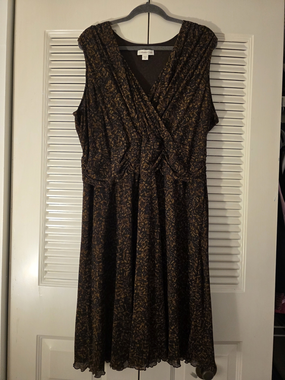 Coldwater Creek Brown & Black Sleeveless Faux-Wrap Dress